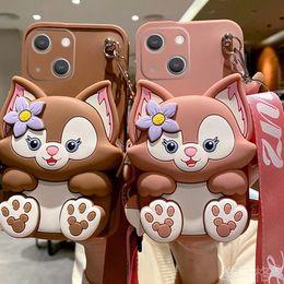 Luxury cases Super cute fox tiger wallet card pocket silicon Phone Case For iphone 14 Pro Max 11 12 13Pro X XS XR 7 8 Plus SE 2 Lanyard Cover