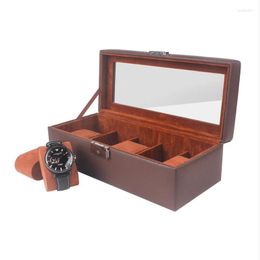 Watch Boxes Luxury Box Case PU Leather 5-Bit Brown Men's Watches Storage Organiser Packaging Jewellery Display Gift