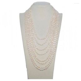 Pendant Necklaces 18-30 Inches Long Chain Natural White Rice Shaped Freshwater Pearl Necklace