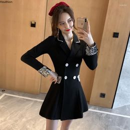 Casual Dresses Summer Women's Suit Collar Type A Girl Long Sleeve Solid Colour Double Breasted Fashion Loose