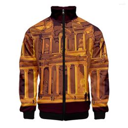 Men's Hoodies Hip-hop Fashion Punk Sports Jacket Architectural Oil Painting Pattern Gothic Long-sleeved Stand-up Collar Zipper For Men