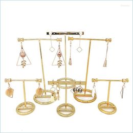 Jewelry Pouches Bags Jewelry Pouches Earrings Display Stand Gold Rack T-Shape Showcase Golden Drop Delivery 2022 Packaging Dh2Zn