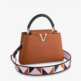 TOP quality designer bag brown embroidery Capucines medium handbag Taurillon leather shoulder bag