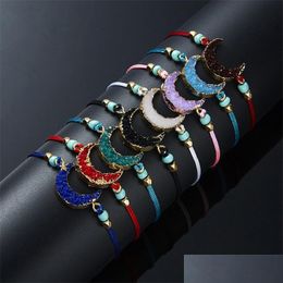 Charm Bracelets Handmade Weave Bracelet Jewellery Fashion Resin Moon Imitation Natural Stone Adjustable Mti Colour Chain Bracelets 2Gm Dh5Aw