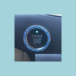 Car Key Crystal Rhinestone Car Bling Ring Emblem Sticker Accessories Push To Start Button Key Ignition Knob Ring Women Drop Del Dhen0