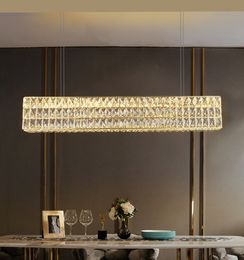 Modern Gold LED Long Crystal Chandelier Luxury Home Lamp Glossy Rectangle Lamp Living Dining Room Lighting G9 110-260V