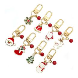 Cute Cartoon Santa Claus keychain Snowflakes Christmas Tree Keyring Women Couple Pendant Keyfob For Airpods Bag New Year Gift