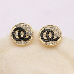Simple 18K Gold Plated 925 Silver Luxury Brand Designers Letters Stud Geometric Famous Women Round Crystal Rhinestone Pearl Earring Wedding Party Jewerlry MM1191