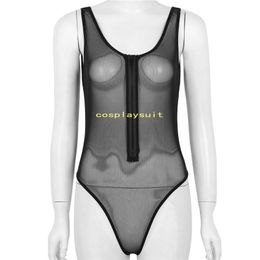 Women's Swimsuits Sexy One Piece Catsuit Costumes Lingerie Swimwear See Through Sheer Mesh Body Suits Woman High Cut Bodysuit Bathing Suit