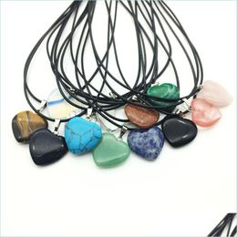 Pendant Necklaces Rope Leather Necklaces Statement Jewellery Healing New Crystals Heart Moon Natural Stone Pendants Necklace 103 K2 Dr Dhfz5