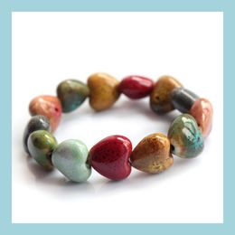 Beaded Strands Volcano Colorf Spirit Bead Heart-Shaped Bracelet Bohemia Joker National Wind Beads Bracelets Drop Delivery 2021 Jewel Dh8Ow