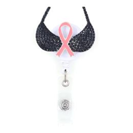 Fashion Key Rings Custom Style Medical Retractable Card Holder Nurse Breast Cancer Awareness Pink Ribbon ID Working Accessories