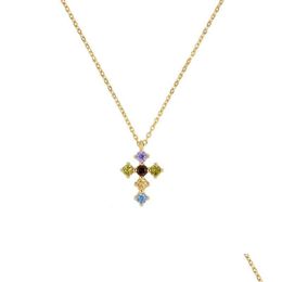 Pendant Necklaces 925 Sterling Sier Necklace For Women Cross Coloured Zircon Pendant Necklaces Chain Female Jewellery Gold Colour Collar Dhrov