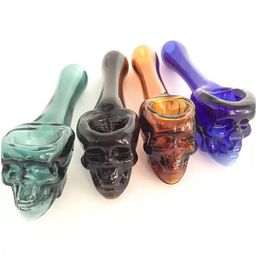 Skull glass oil burner pipe Thick Pyrex smoking hand spoon pipes 3.93 inches tobacco dry herb burneres water piep Bongs