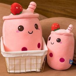 Plush Dolls 23CM Pink Style Cartoon Fruit Bubble Tea Cup Toys Pillow Stuffed Soft Hug Cushion Decor 221012