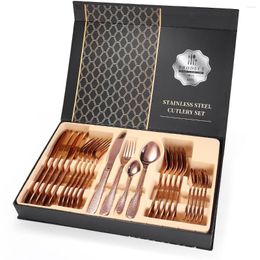 Dinnerware Sets Rose Gold Tableware Set MaNon-slip Cutlery 24pcs Fork Spoon Knife 304 Stainless Steel Holiday Gift Box