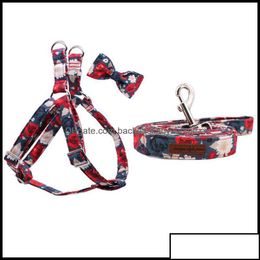 Dog Collars Leashes Dog Collars Leashes Cotton Red Flower Harness With Bowtie And Basic Leash Adjustable Buckle Pet Supplies Drop Otedm