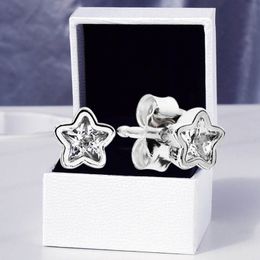 CZ Diamond Sparkling Stars Stud Earring Set 925 Sterling Silver Party Jewelry For Cute Women Girls with Original Box for Pandora Girlfriend Gift Earrings