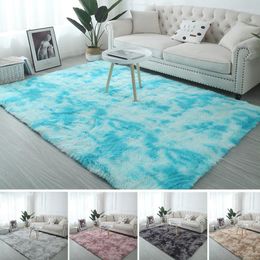 Carpets Soft Tie-Dye Carpet Floor Bedroom Mat Gradient Colour Fluffy Area Rug Living Room Hallway Anti-slip Silk