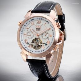 Wristwatches Mechanical JARAGAR 2022 Reloj Skeleton Auto Date Self-wind Rose Golden Case Classic Fashion Leather Montre