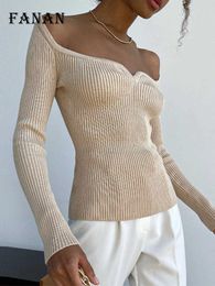 Women's Knits Tees Solid Long Sleeve Sweaters for Women Sexy Off The Shoulder Slim Knitted Top Pullovers 2022 Autumn Winter Elegant Sweater Jumpers T221014