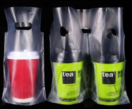 Clear Plastic Beverage Carrier Take Out Bag Two Design Drinking Cola Cup Packing Handle Bag