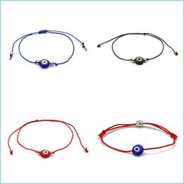 Beaded Strands Knitting Rope Bracelet Red Blue Black Eye Jewelry Chain Adjustable Man Woman Couple Minimalist Bracelets Lucky Strin Dh4Dc