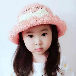 Hats H7420 Korean Spring Summer Children's Sun Hat Handmade Crocheted Sunscreen Straw Cap Girls Princess Bowknot Sunshade Kids