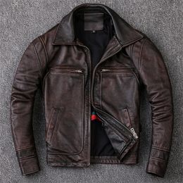 Skórzana skórzana faux męska płaszcz krowi oryginalny kurtka w stylu vintage ubrania motocyklowe kurtki motocyklowe plus size 134 cm 221012