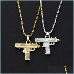 Pendant Necklaces Hip Hop Gun Pendant Necklace 18K Gold Sier Plated Iced Out Cz Diamonds Charm Cuban Chain Drop Delivery 2022 Jewelr Dhxq3