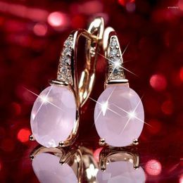 Stud Earrings Elegant And Fashionable Pink Oval For Ladies Golden Teardrop Sweet Temperament