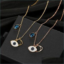 Pendant Necklaces Fashion Pendant Necklace Crystal Evil Eye Female Plated Gold Chain Jewelry Women Blue Eyes Necklaces Accessories C Dhjfw