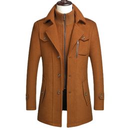 Mieszane męskie mieszanki jesienno -zimowej płaszcza Średnia długa wełniana kurtka Symalna szyja szczupła plus bawełniany zagęszczony S4XL 221012