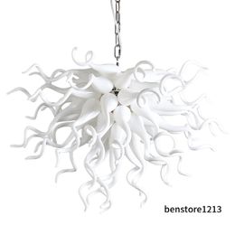 Chihuly Style Chandelier Lamps Modern White Handmade Blown Glass Chandelier Light with LED Bulbs for Living Dining Room Ceiling Mounted Luminaire LR1424