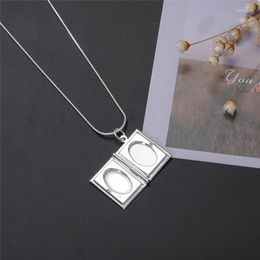 Pendant Necklaces Pure Silver 925 Charm For Women Square Openable Po Locket & Necklace Chain Vintage Lover Jewellery Bijoux