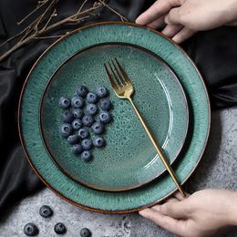 Plates Fashion Malachite Green Variable Glaze Disc Creative Western Steak Pasta Dish Home Breakfast Fruit Salad Plate