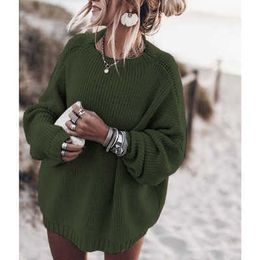 Women's Knits Tees plus size fall 2020 women oversized sweater Long sleeve o-neck pullover knitted sweater green red pink blue black khaki jersey T221012