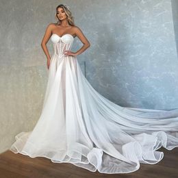 Fabulous Beaded Wedding Dresses Sweetheart Neckline Bridal Gowns Plus Size Pleated Sweep Train Tulle Boned Vestido De Novia