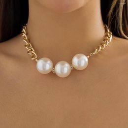 Pendant Necklaces IngeSight.Z Punk Big Round Pearl Rhinestones For Women Vintage Chunky Thick Curb Chain Choker Necklace Gift