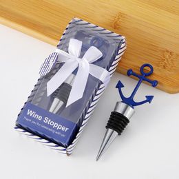 Something Blue Favors Anchor Wine Stopper in Gift Box Beach Wedding Party Present Decorative Bottle Stoppers RRB16305