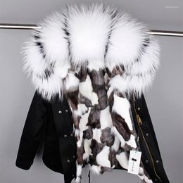 Women's Fur MAO KONG2022 Winter Jacket Green Coat Real Big Raccoon Collar Detachable Lining Hooded