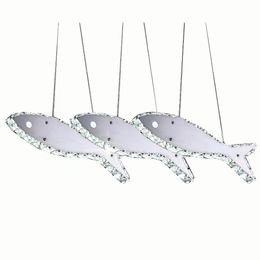 Modern Crystal LED Fish Dining Room Pendant Lamp Stainless Steel Restaurant High Power Hanging Lighting Fixtures