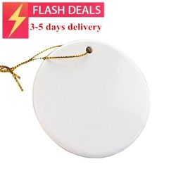 Sublimation Blank Ceramic pendant Creative Christmas ornaments Heat transfer Printing DIY Ornament Round Xmas decor FY4353 Wholesale