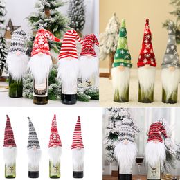 3pcs/set Christmas Decorations Wine Bottle Cover Bag Faceless Doll Gnome Santa Claus Toppers Ornaments for Home Xmas New Year Dinner Table Decor