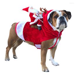 Dog Apparel Style Christmas Costume For Pet Santa Claus Riding Doll Decoration Hoodie Puppy Adjustable Bust Clothes