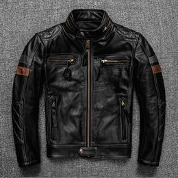 Herren Leder Faux Brand Pro Motorradjacke aus echtem Leder, cooler schwarzer Herren-Rindermantel aus Rindsleder, hochwertiger dicker Stoff 221012