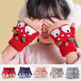 Hair Accessories 4-12 Years Children Gloves Winter Girls Knitted Half Finger Flip Plush Thick Warm Cartoon Boy Christmas Deer Kids Mittens