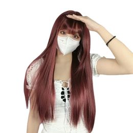 Synthetic Cosplay Wigs Fluffy Bangs For Women Natural Long Straight Color Hair Wig With Daily Use