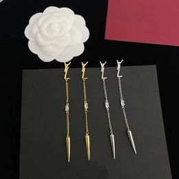 2022 Designer Bullet Earring Love Brass Stud For Woman Brand Simple Letters Y Gold Diamond Ring Lady Long tassel Earrings Jewellery Ear Stud
