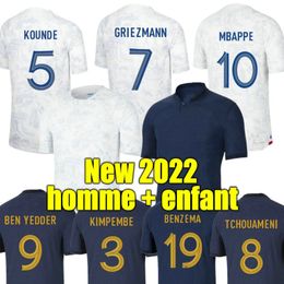 MBAPPE Soccer Jersey 2022 Benzema Griezmann French Club sets completos do mundo Pogba Cup Giroud Kante Maillot de Foot Equipe Maillots Kit Kit Mulheres Menina Men